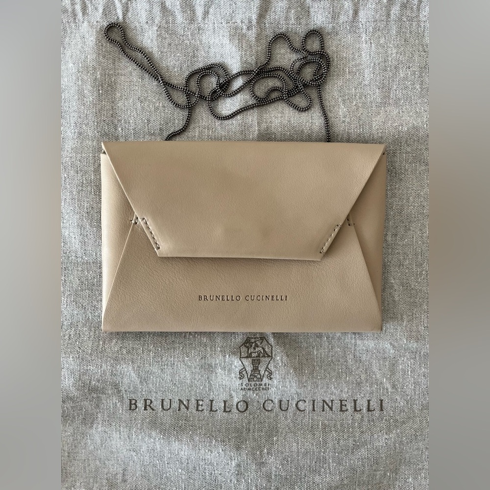 👜 Brunello Cucinelli Envelop Flap Bag Beige with Monili Chain BN - Picture 3 of 5